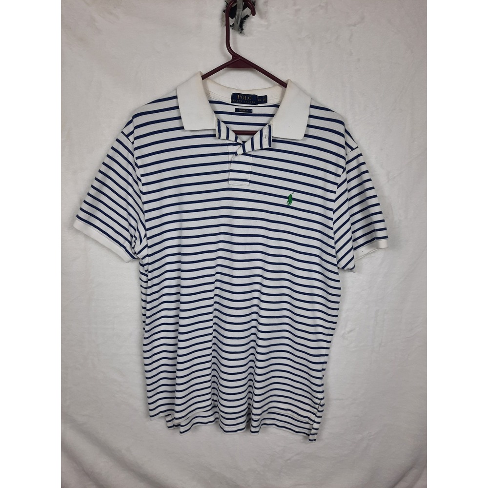 Polo Ralph Lauren Mens XL Custom Fit Blue White Striped Short Sleeve Polo Shirt